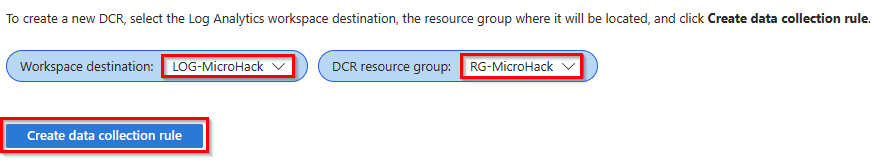 This image shows the Session host data settings tab to create a data collection rule for AVD Insights